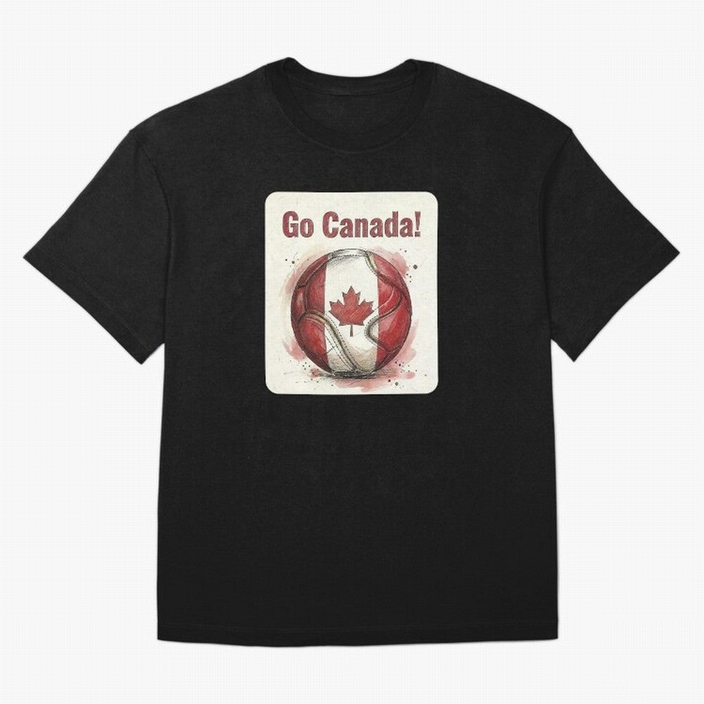 Go Canada Soccer Ball Flag | Canadian Football Fan Graphic Tee Oversized T-Shirt Bring Retro Soccer Energy to FIFA World Cup 2026 USA Canada Mexico Built around Cristiano Ronaldo, France and Portugal Energy, Fan Favorite Moments, National Team
