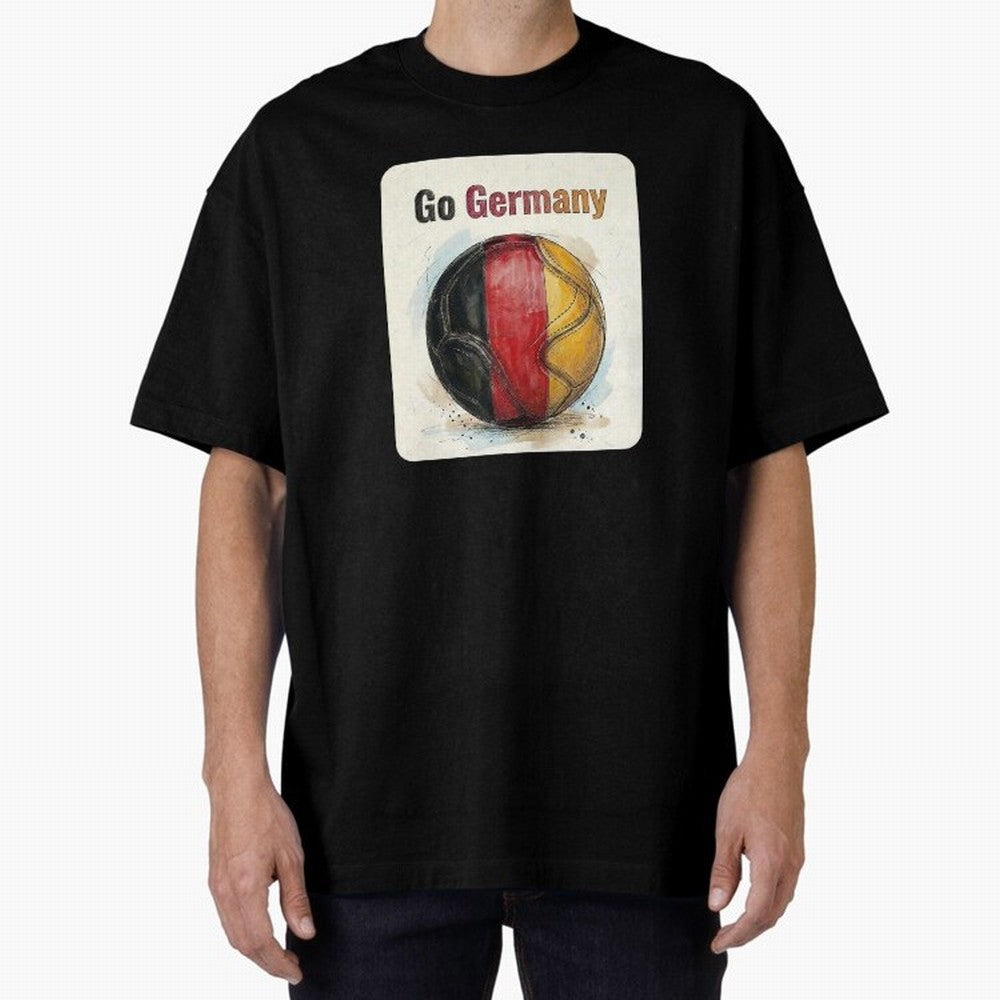 Go Germany Soccer Ball Flag | German Football Fan Graphic Tee Oversized T-Shirt Represent Football Lovers during FIFA World Cup 2026 USA Canada Mexico for Fans of Mbappe and Brazil, Portugal and Argentina, Bringing Retro Football Energy, Iconic
