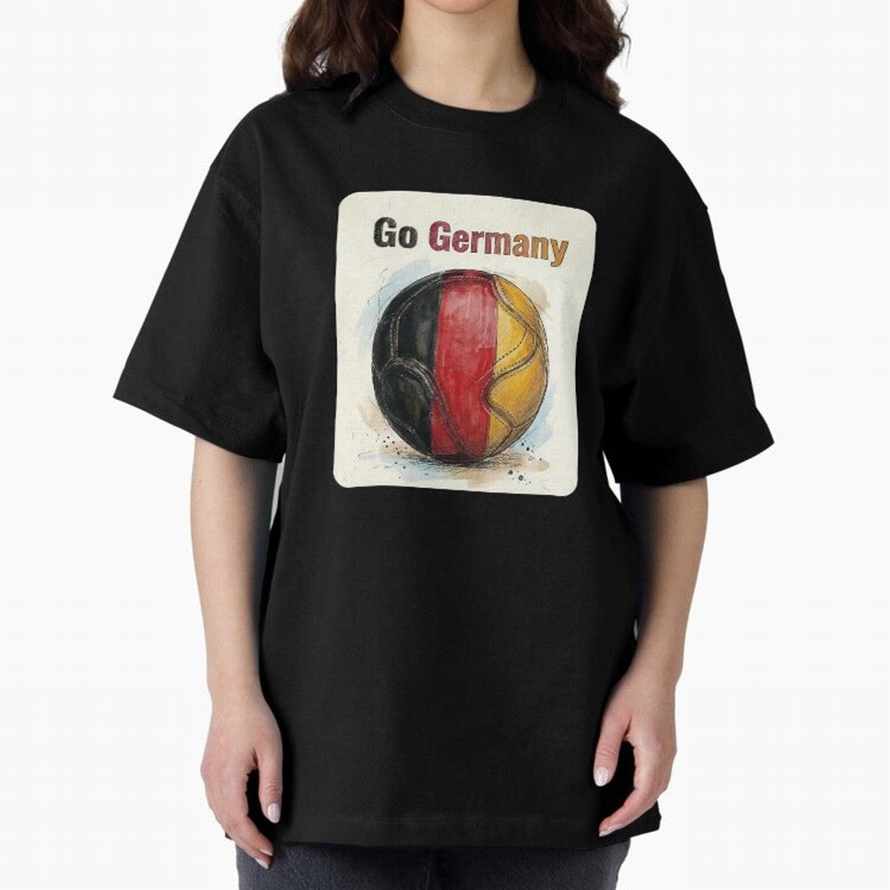 Go Germany Soccer Ball Flag | German Football Fan Graphic Tee Oversized T-Shirt Represent Football Lovers during FIFA World Cup 2026 USA Canada Mexico for Fans of Mbappe and Brazil, Portugal and Argentina, Bringing Retro Football Energy, Iconic