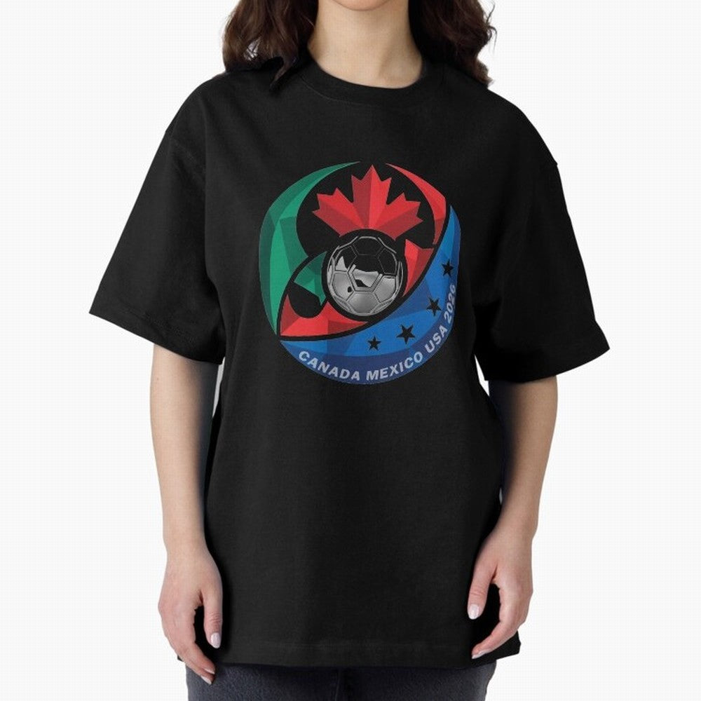 Canada Mexico USA 2026 Round Soccer Emblem Cup T-Shirt_83488590 Oversized T-Shirt Celebrate the Road through Global Football Passion for FIFA World Cup 2026 Group Stage, Inspired by Messi and Cristiano Ronaldo, Brazil, Portugal and Argentina,