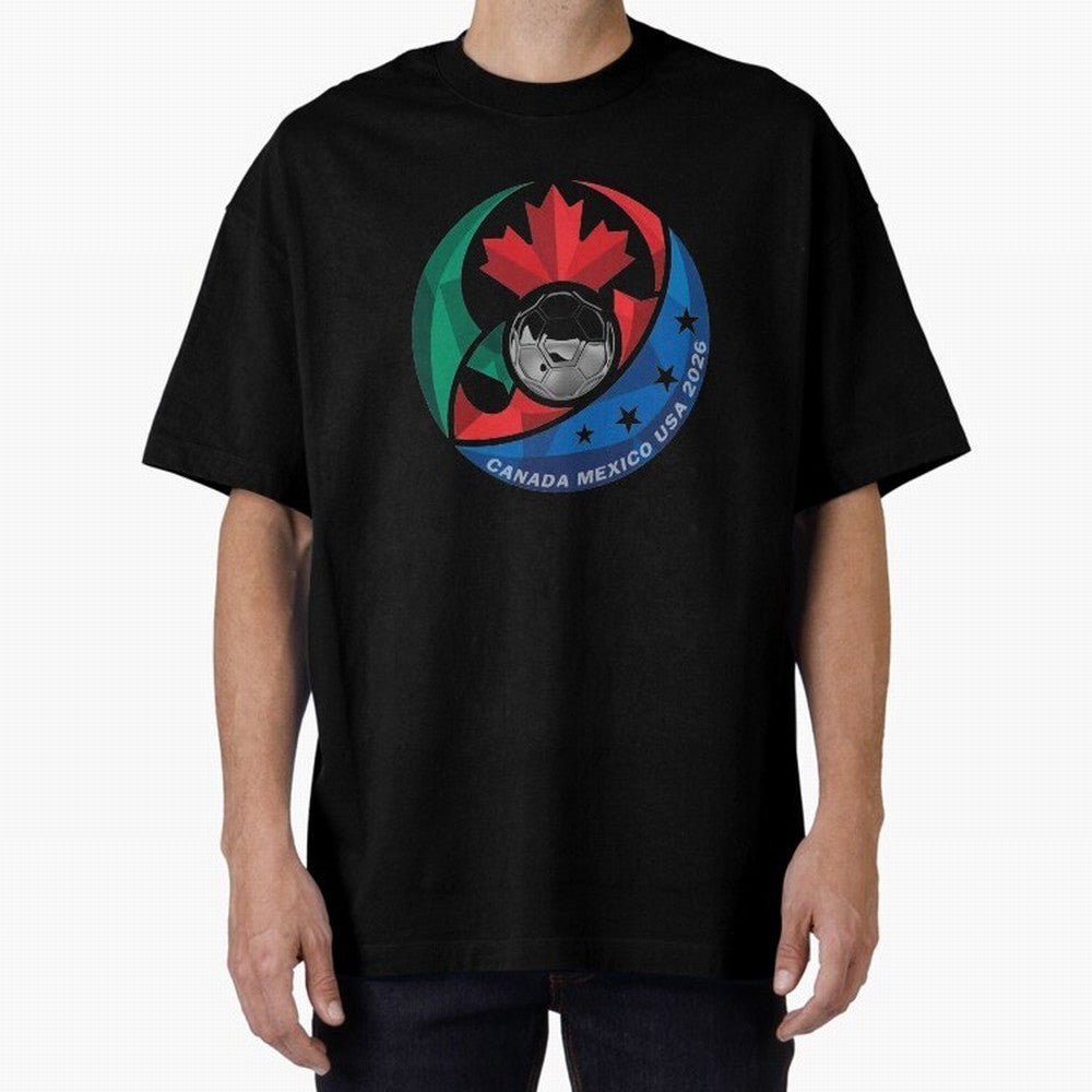 Canada Mexico USA 2026 Round Soccer Emblem Cup T-Shirt_83488590 Oversized T-Shirt Celebrate the Road through Global Football Passion for FIFA World Cup 2026 Group Stage, Inspired by Messi and Cristiano Ronaldo, Brazil, Portugal and Argentina,