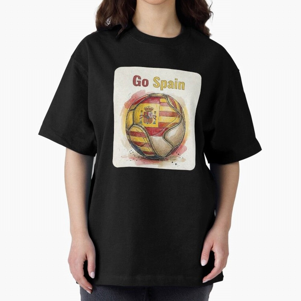 Go Spain Soccer Ball Flag | Canadian Football Fan Graphic Tee Oversized T-Shirt Celebrate Football Heritage in Match Day Hype around FIFA World Cup 2026, Neymar, Portugal, Spain and Germany, Worldwide Fan Energy, Dramatic Goals, Stadium Lights and