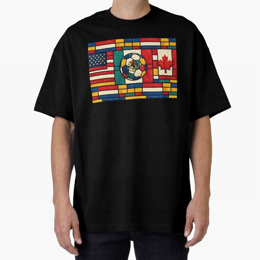 Elegant World Cup Stadiums Geometrical | Soccer Flags Mexico Canada USA Oversized T-Shirt Show Fan Pride Across the FIFA World Cup 2026 USA Canada Mexico Journey through Messi and Cristiano Ronaldo Highlights, Spain Pride, Stadium Memories,