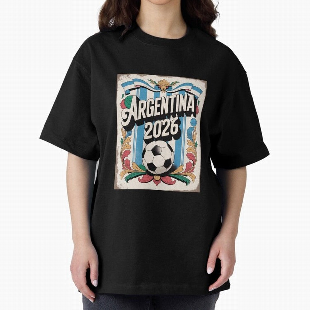Argentina World Cup 2026 Filete Porte?o Vintage Football Poster - Buenos Aires Folk Art Fan Design Oversized T-Shirt Mark Match Day Hype around FIFA World Cup 2026 Group Stage, Haaland, Spain, Stadium Memories, Football Loyalty, International