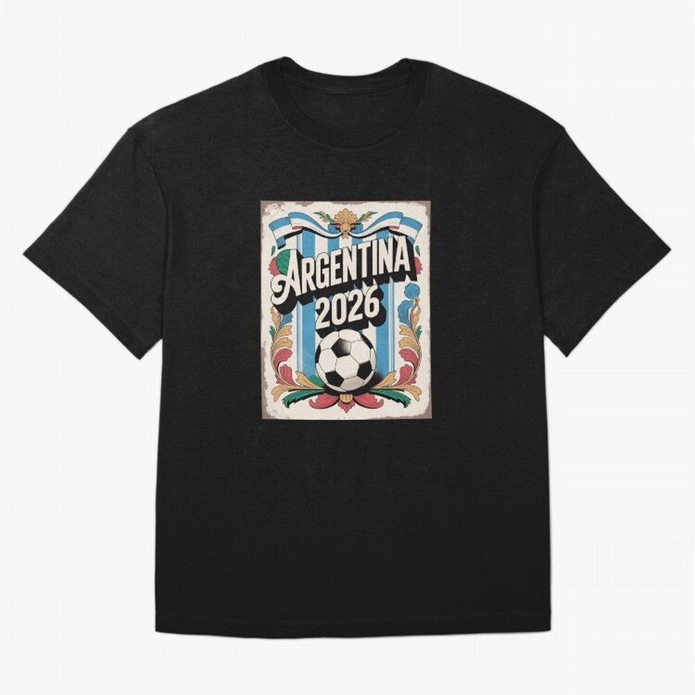Argentina World Cup 2026 Filete Porte?o Vintage Football Poster - Buenos Aires Folk Art Fan Design Oversized T-Shirt Mark Match Day Hype around FIFA World Cup 2026 Group Stage, Haaland, Spain, Stadium Memories, Football Loyalty, International