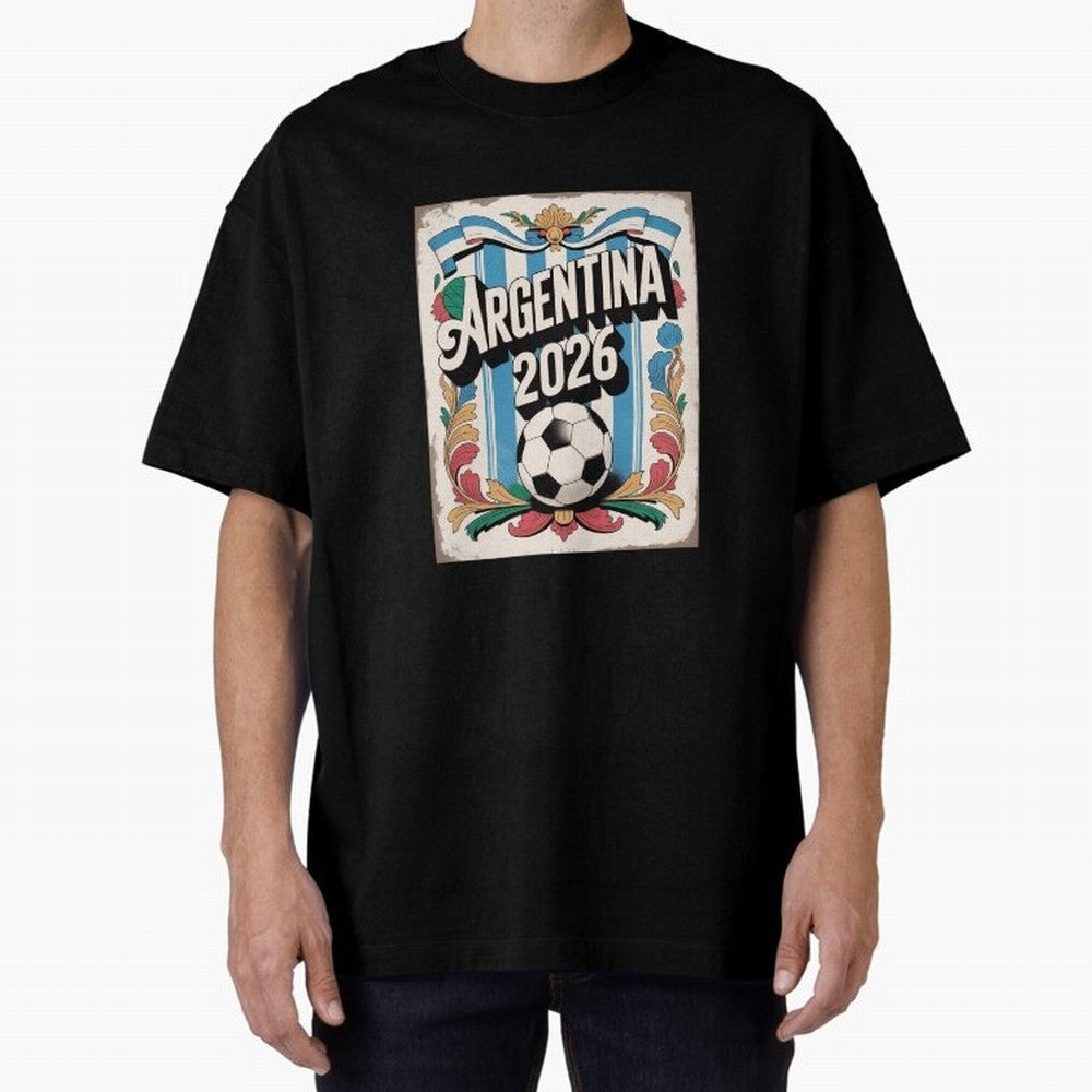 Argentina World Cup 2026 Filete Porte?o Vintage Football Poster - Buenos Aires Folk Art Fan Design Oversized T-Shirt Mark Match Day Hype around FIFA World Cup 2026 Group Stage, Haaland, Spain, Stadium Memories, Football Loyalty, International
