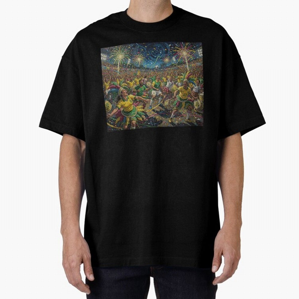Celebration at Brazilian Football Match World Cup 2026 Vibes Oversized T-Shirt Live the Energy of Global Football Passion for FIFA World Cup 2026 Group Stage, Built around Haaland, Brazil, Sports Nostalgia, International Competition, Famous Players