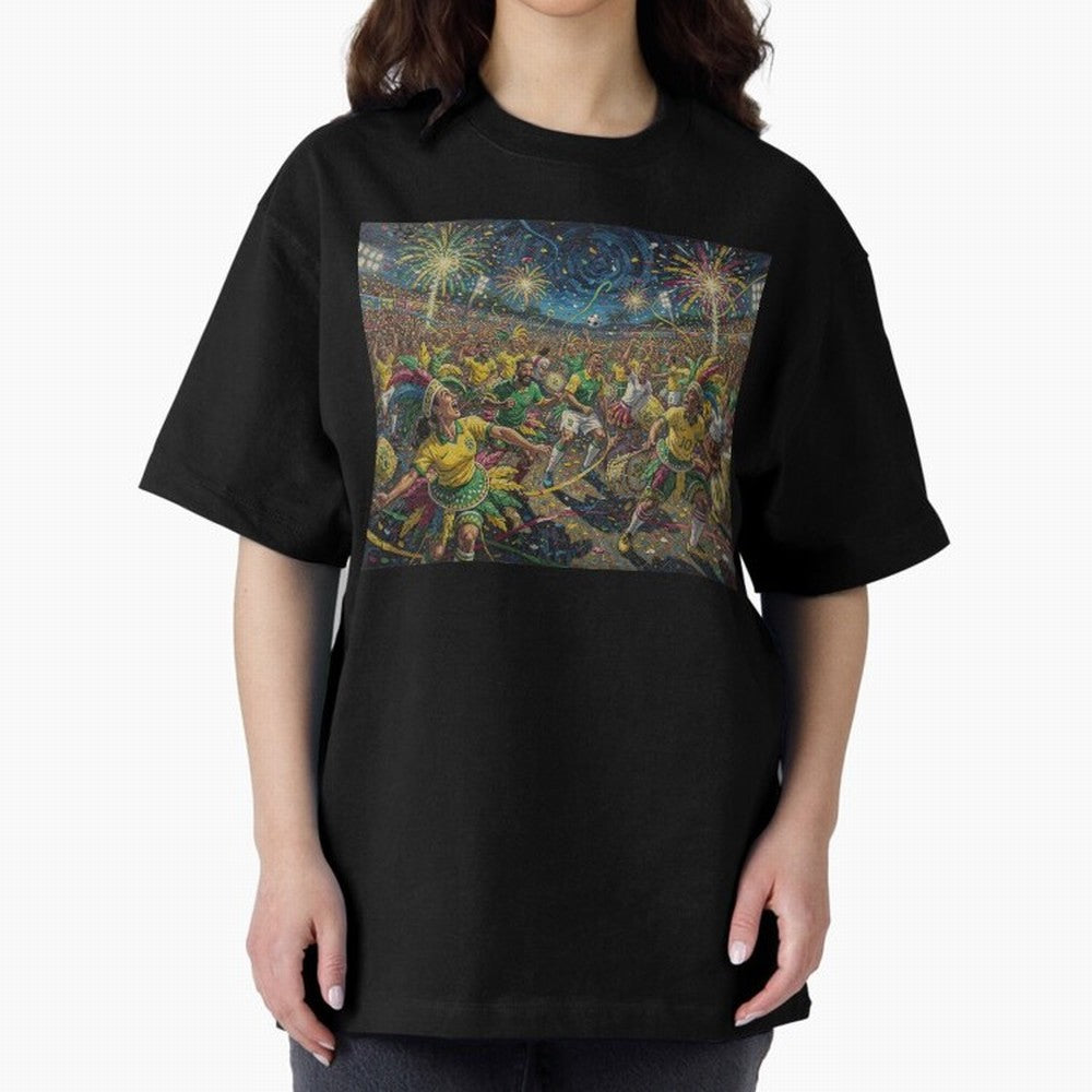 Celebration at Brazilian Football Match World Cup 2026 Vibes Oversized T-Shirt Live the Energy of Global Football Passion for FIFA World Cup 2026 Group Stage, Built around Haaland, Brazil, Sports Nostalgia, International Competition, Famous Players