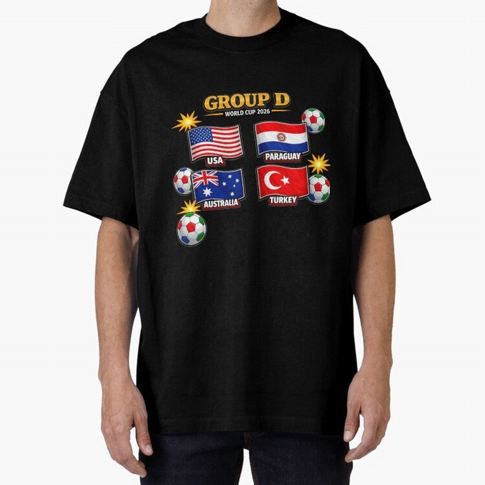 Group?D?¨C?World?Cup?2026?Flags Oversized T-Shirt Follow Every Goal of Match Day Hype around FIFA World Cup 2026 USA Canada Mexico, CR7, Spain and Netherlands, Goal Celebration Energy, Supporter Heritage, Football Icons and Worldwide Tournament