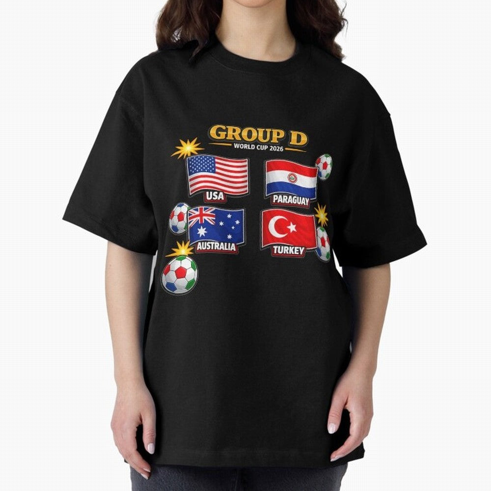 Group?D?¨C?World?Cup?2026?Flags Oversized T-Shirt Follow Every Goal of Match Day Hype around FIFA World Cup 2026 USA Canada Mexico, CR7, Spain and Netherlands, Goal Celebration Energy, Supporter Heritage, Football Icons and Worldwide Tournament