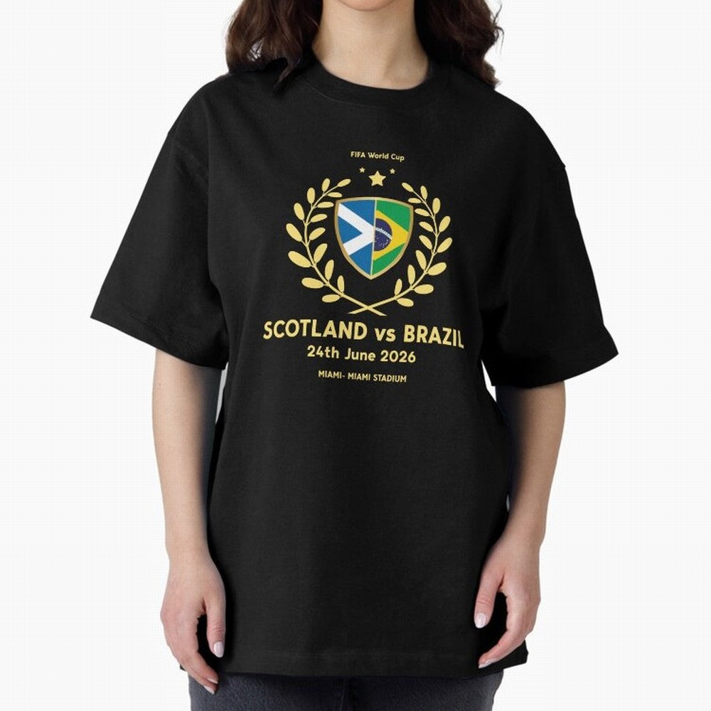 FIFA World Cup - Scotland v Brazil Oversized T-Shirt Celebrate the Next Chapter of FIFA World Cup 2026 Group Stage Connected to Messi, CR7 and Mbappe, Spain and Netherlands Energy, Worldwide Fan Energy, Dramatic Goals, Stadium Lights and
