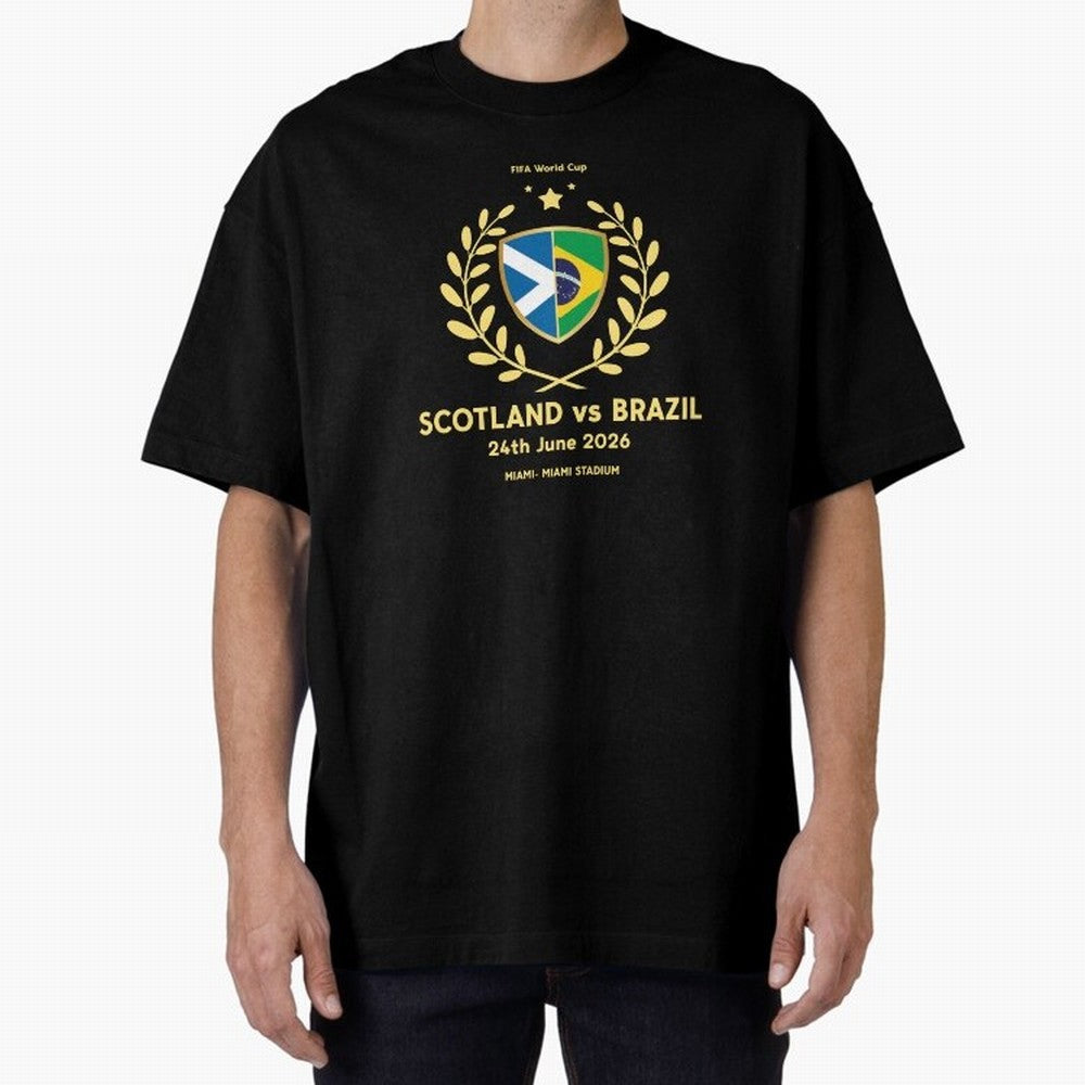 FIFA World Cup - Scotland v Brazil Oversized T-Shirt Celebrate the Next Chapter of FIFA World Cup 2026 Group Stage Connected to Messi, CR7 and Mbappe, Spain and Netherlands Energy, Worldwide Fan Energy, Dramatic Goals, Stadium Lights and