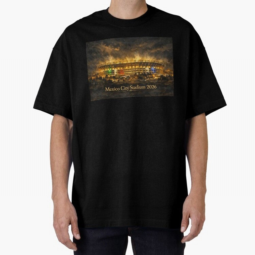 Mexico City Stadium at Night Oversized T-Shirt Join Match Day Hype around FIFA World Cup 2026, Messi and Cristiano Ronaldo, England, Football Passion, Legendary Performances, Festival Vibes and Supporter Community; Perfect for Supporters Who Want
