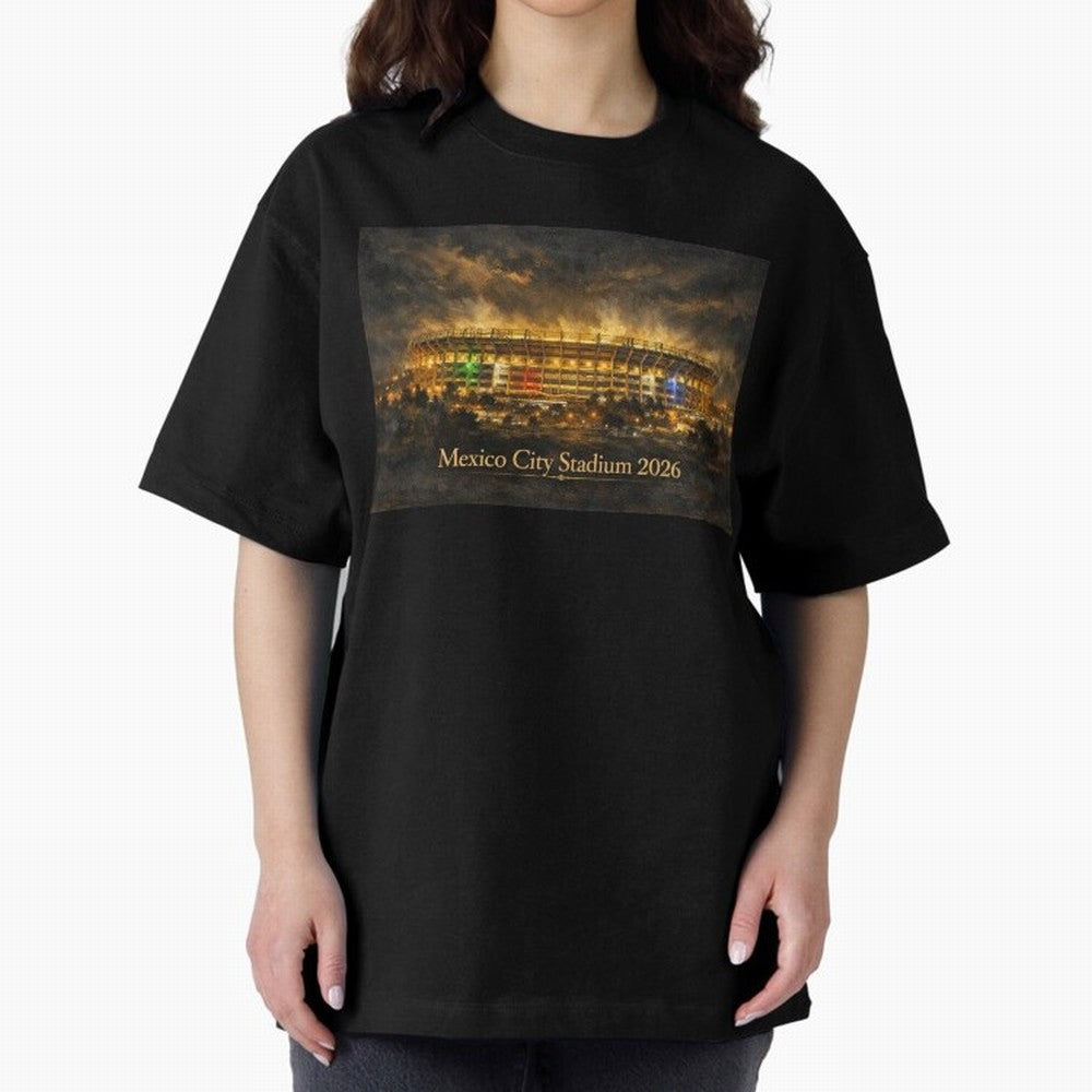 Mexico City Stadium at Night Oversized T-Shirt Join Match Day Hype around FIFA World Cup 2026, Messi and Cristiano Ronaldo, England, Football Passion, Legendary Performances, Festival Vibes and Supporter Community; Perfect for Supporters Who Want