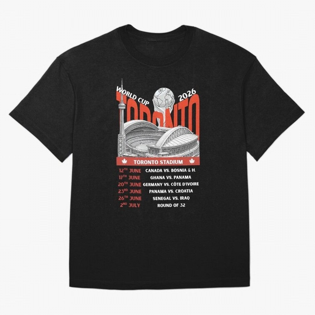 World Cup 2026 Toronto Stadium Match Schedule Soccer Fan Art Oversized T-Shirt Carry FIFA World Cup 2026 Group Stage for Fans of Neymar, Haaland and Cristiano Ronaldo and England and Germany, Bringing Football Passion, Legendary Performances,