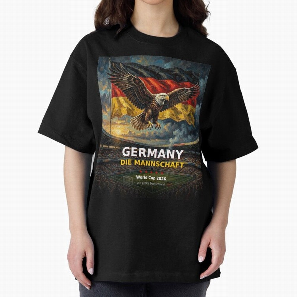 Germany Die Mannschaft - World Cup 2026 Soccer Fan Tee Oversized T-Shirt Relive the FIFA World Cup 2026 Journey through Neymar Highlights, Netherlands Pride, Game Day Rituals, Football Legends, Country Pride and the Road to the Final; Created for