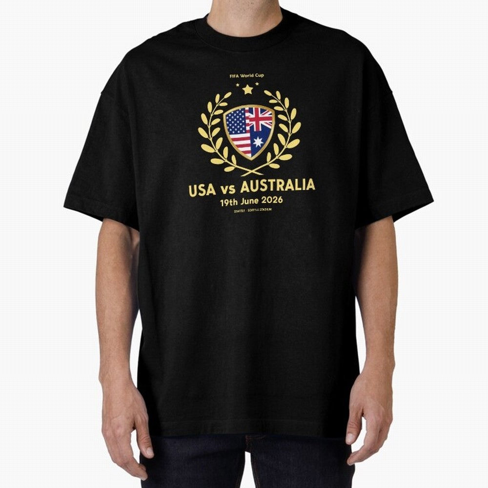 FIFA World Cup - USA v Australia Oversized T-Shirt Fuel the Hype around Match Day Hype around FIFA World Cup 2026 Group Stage, Haaland, Germany, Retro Football Energy, Iconic Rivalries, Trophy Chase Drama and Stadium Atmosphere; Made for Die Hard