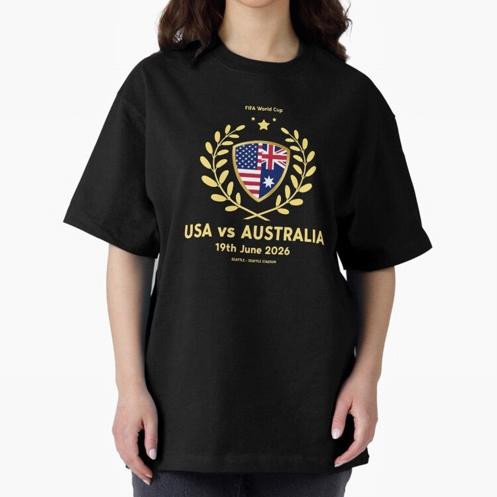 FIFA World Cup - USA v Australia Oversized T-Shirt Fuel the Hype around Match Day Hype around FIFA World Cup 2026 Group Stage, Haaland, Germany, Retro Football Energy, Iconic Rivalries, Trophy Chase Drama and Stadium Atmosphere; Made for Die Hard