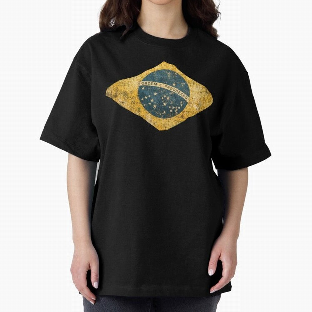Vintage Brazil Flag Soccer Fan Design Oversized T-Shirt Spotlight FIFA World Cup 2026 Spirit, Filled with England and Germany, CR7, Retro Football Energy, Iconic Rivalries, Trophy Chase Drama and Stadium Atmosphere; Perfect for Supporters Who Want