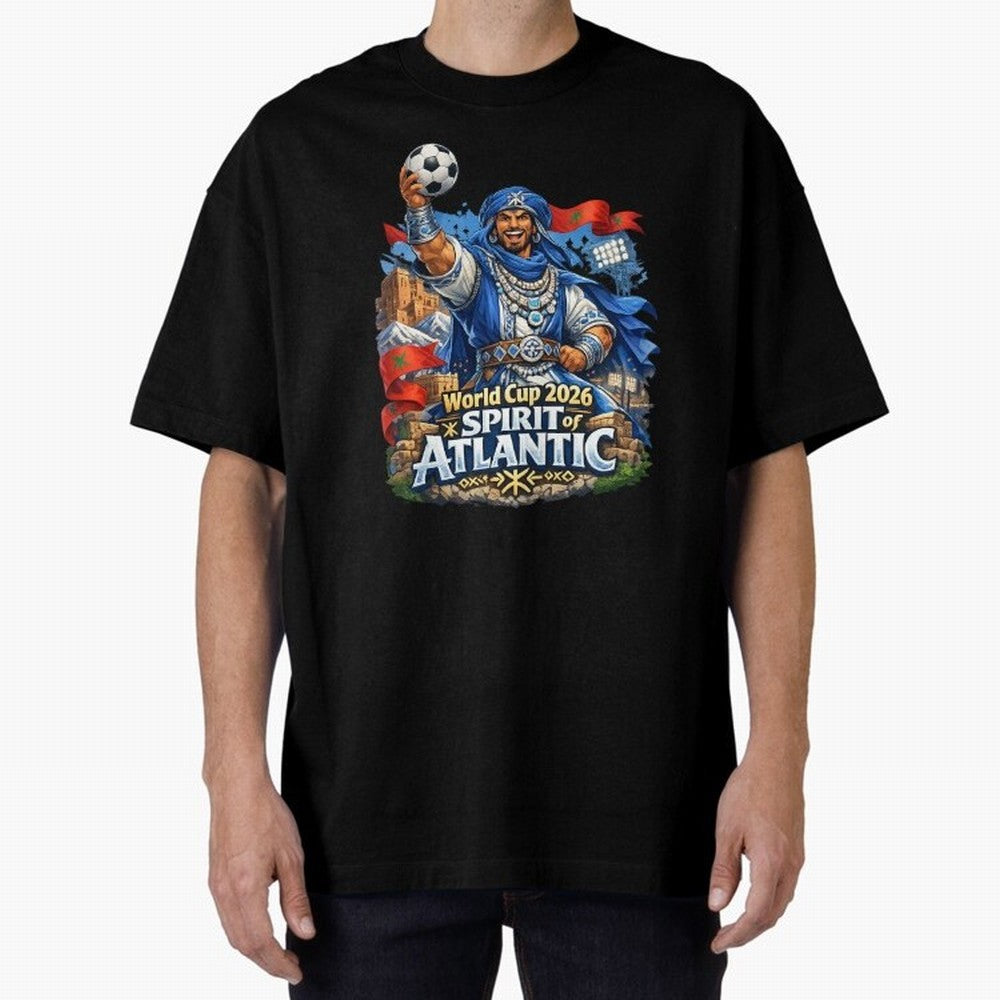 Moroccan World Cup 2026 Spirit of Atlantic Oversized T-Shirt Bring Legendary Rivalry Energy to FIFA World Cup 2026 Group Stage for Fans of Cristiano Ronaldo and Portugal, Spain and Germany, Bringing Match Day Excitement, Supporter Culture, Golden