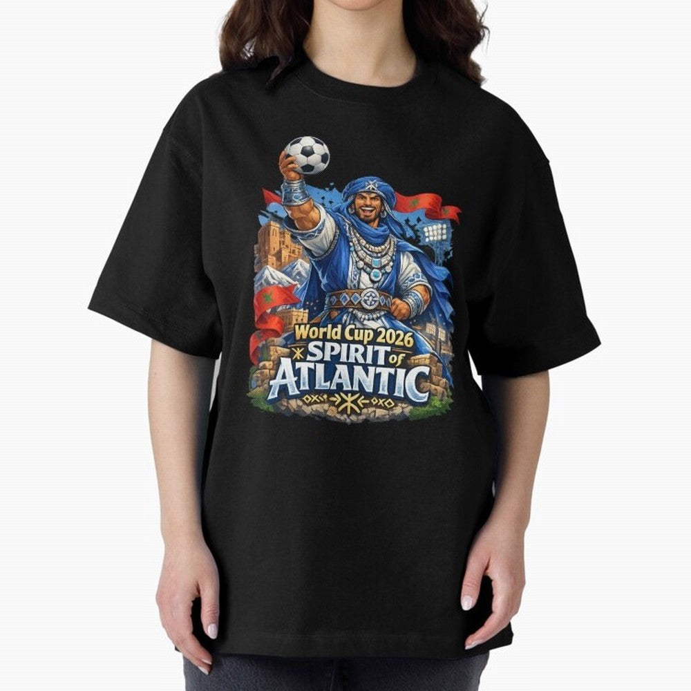 Moroccan World Cup 2026 Spirit of Atlantic Oversized T-Shirt Bring Legendary Rivalry Energy to FIFA World Cup 2026 Group Stage for Fans of Cristiano Ronaldo and Portugal, Spain and Germany, Bringing Match Day Excitement, Supporter Culture, Golden