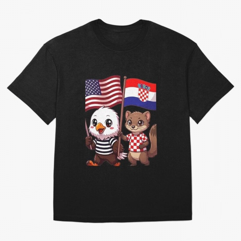 The American eagle and its friend, the Croatian marten Oversized T-Shirt Showcase Global Football Passion for FIFA World Cup 2026 USA Canada Mexico, Capturing Messi, CR7 and Mbappe, France and Portugal, Global Supporter Spirit, Legendary Goals,