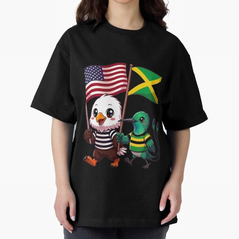 The American eagle and its friend, the Jamaican hummingbird Oversized T-Shirt Share the Excitement of FIFA World Cup 2026 for Fans of Messi, Neymar and Mbappe and Portugal, Bringing Goal Celebration Energy, Supporter Heritage, Football Icons and