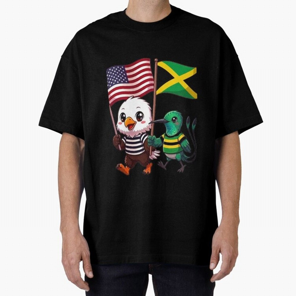 The American eagle and its friend, the Jamaican hummingbird Oversized T-Shirt Share the Excitement of FIFA World Cup 2026 for Fans of Messi, Neymar and Mbappe and Portugal, Bringing Goal Celebration Energy, Supporter Heritage, Football Icons and