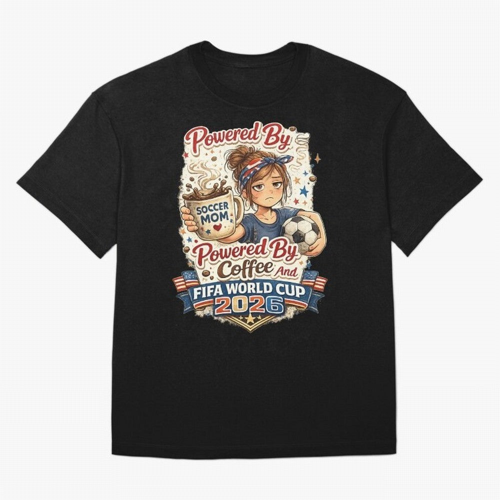 Funny USA Football Design Soccer Mom Powered By Coffee And FIFA World Cup 2026 Oversized T-Shirt Make Every Match About the FIFA World Cup 2026 Group Stage Journey through Haaland Highlights, Argentina Pride, Goal Celebration Energy, Supporter