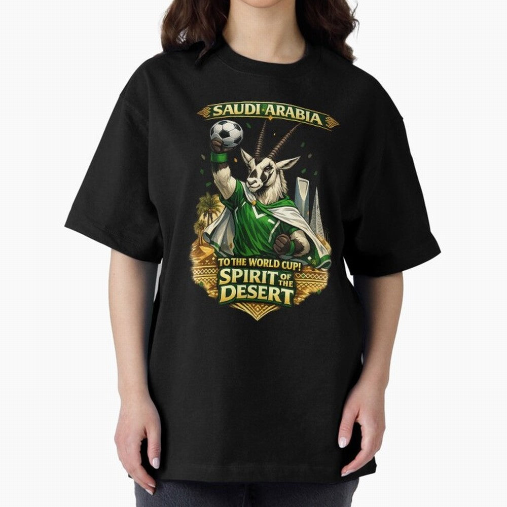 Saudi Arabia World Cup Desert Spirit Oversized T-Shirt Join the Global Buzz around Match Day Hype around FIFA World Cup 2026 USA Canada Mexico, Mbappe, Brazil, Portugal and Argentina, Vintage Soccer Flavor, Modern Football Stars, National Flags and