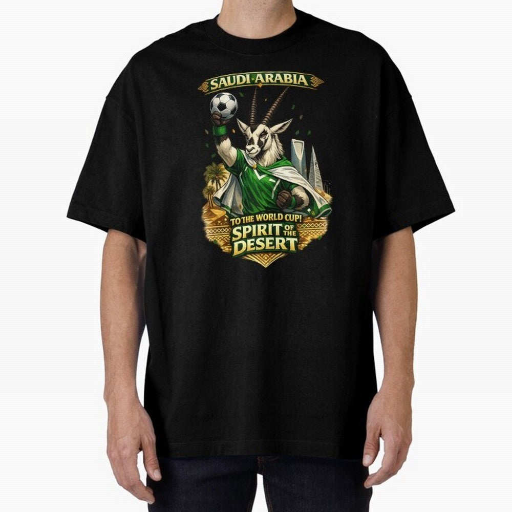 Saudi Arabia World Cup Desert Spirit Oversized T-Shirt Join the Global Buzz around Match Day Hype around FIFA World Cup 2026 USA Canada Mexico, Mbappe, Brazil, Portugal and Argentina, Vintage Soccer Flavor, Modern Football Stars, National Flags and
