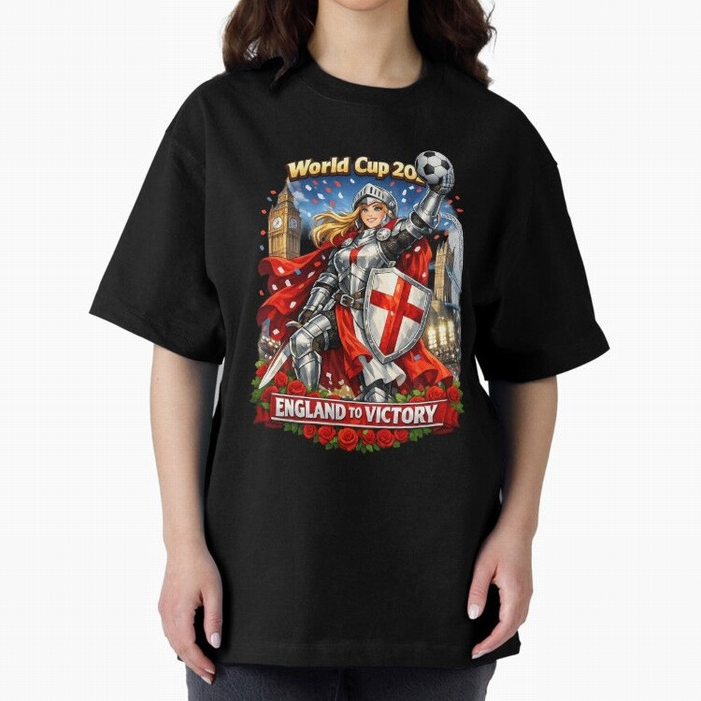 England To Victory Knight World Cup 2026 Oversized T-Shirt Support Iconic Players in FIFA World Cup 2026 USA Canada Mexico Spirit, Built around Brazil, Portugal and Argentina, Messi, CR7 and Mbappe, Match Day Excitement, Supporter Culture, Golden