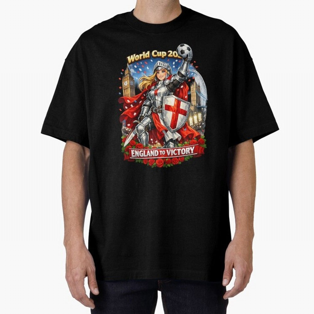 England To Victory Knight World Cup 2026 Oversized T-Shirt Support Iconic Players in FIFA World Cup 2026 USA Canada Mexico Spirit, Built around Brazil, Portugal and Argentina, Messi, CR7 and Mbappe, Match Day Excitement, Supporter Culture, Golden