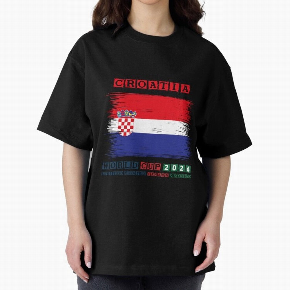 CROATIA WORLD CUP 2026 Oversized T-Shirt Join FIFA World Cup 2026 USA Canada Mexico for Fans of Haaland and Mbappe and Argentina, Bringing Sports Nostalgia, International Competition, Famous Players and Unforgettable Victories; Ideal for Fans Who