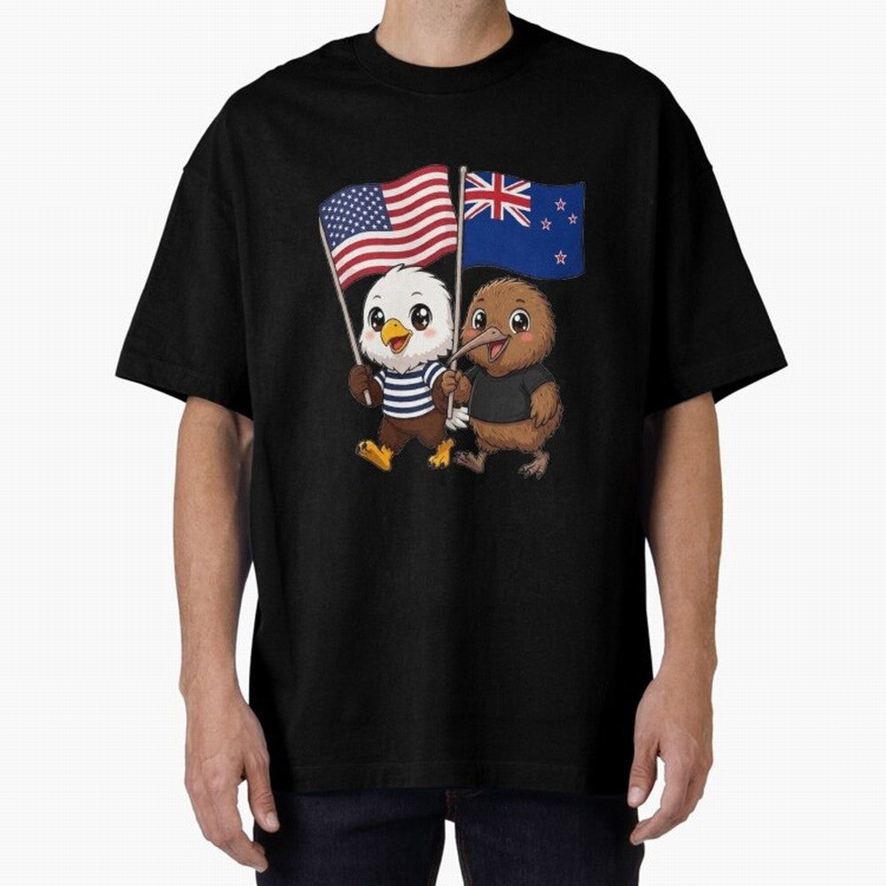 the American eagle and its friend the New Zealand kiwi Oversized T-Shirt Bring Champion Energy into the FIFA World Cup 2026 Journey through Messi Highlights, England, France and Netherlands Pride, Fan Favorite Moments, National Team Passion, Big