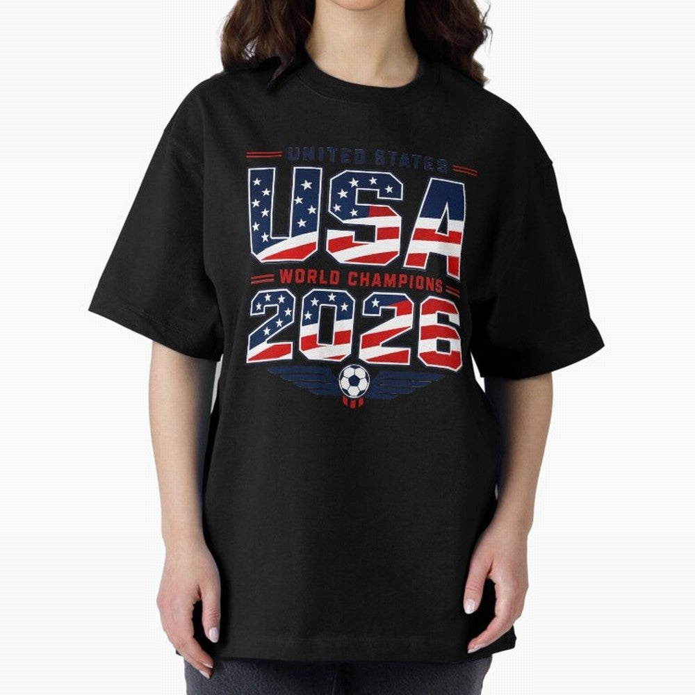 USA World Champions 2026 ¨C Patriotic Soccer Fan Shirt Oversized T-Shirt Create Match Day Hype around FIFA World Cup 2026 Group Stage, CR7, Portugal, Goal Celebration Energy, Supporter Heritage, Football Icons and Worldwide Tournament Joy; Ideal