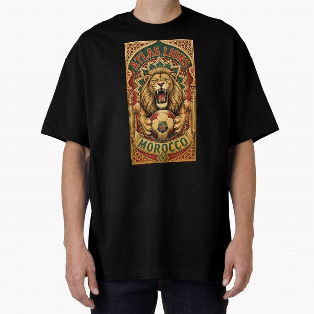 Morocco Soccer Lion - Atlas Lions Vintage African Football Fan T-Shirt Oversized T-Shirt Join Match Day Hype around FIFA World Cup 2026 USA Canada Mexico, Cristiano Ronaldo, Haaland and CR7, England, Championship Spirit, Famous Goals, Roaring