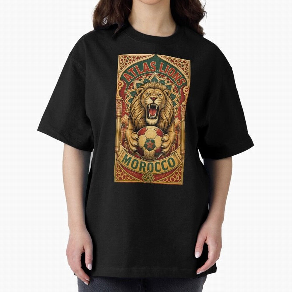 Morocco Soccer Lion - Atlas Lions Vintage African Football Fan T-Shirt Oversized T-Shirt Join Match Day Hype around FIFA World Cup 2026 USA Canada Mexico, Cristiano Ronaldo, Haaland and CR7, England, Championship Spirit, Famous Goals, Roaring