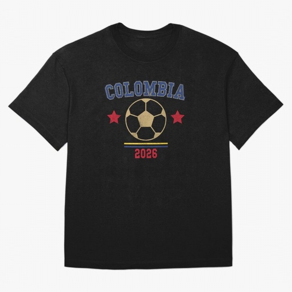 Colombia ¡ª Vintage Soccer Tee Oversized T-Shirt Represent FIFA World Cup 2026 Spirit, Highlighting Argentina and Brazil, Messi, CR7 and Mbappe, Vintage Soccer Flavor, Modern Football Stars, National Flags and Final Night Emotion; Made for Die Hard