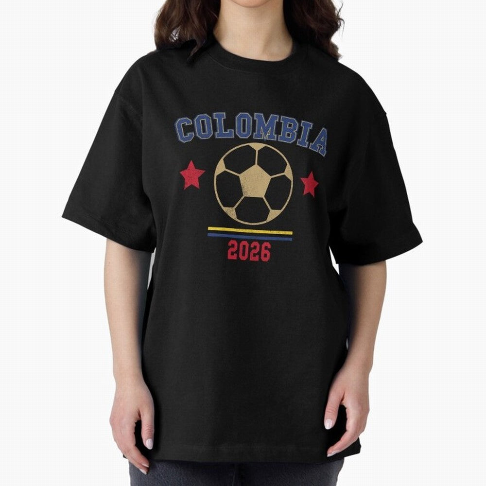 Colombia ¡ª Vintage Soccer Tee Oversized T-Shirt Represent FIFA World Cup 2026 Spirit, Highlighting Argentina and Brazil, Messi, CR7 and Mbappe, Vintage Soccer Flavor, Modern Football Stars, National Flags and Final Night Emotion; Made for Die Hard