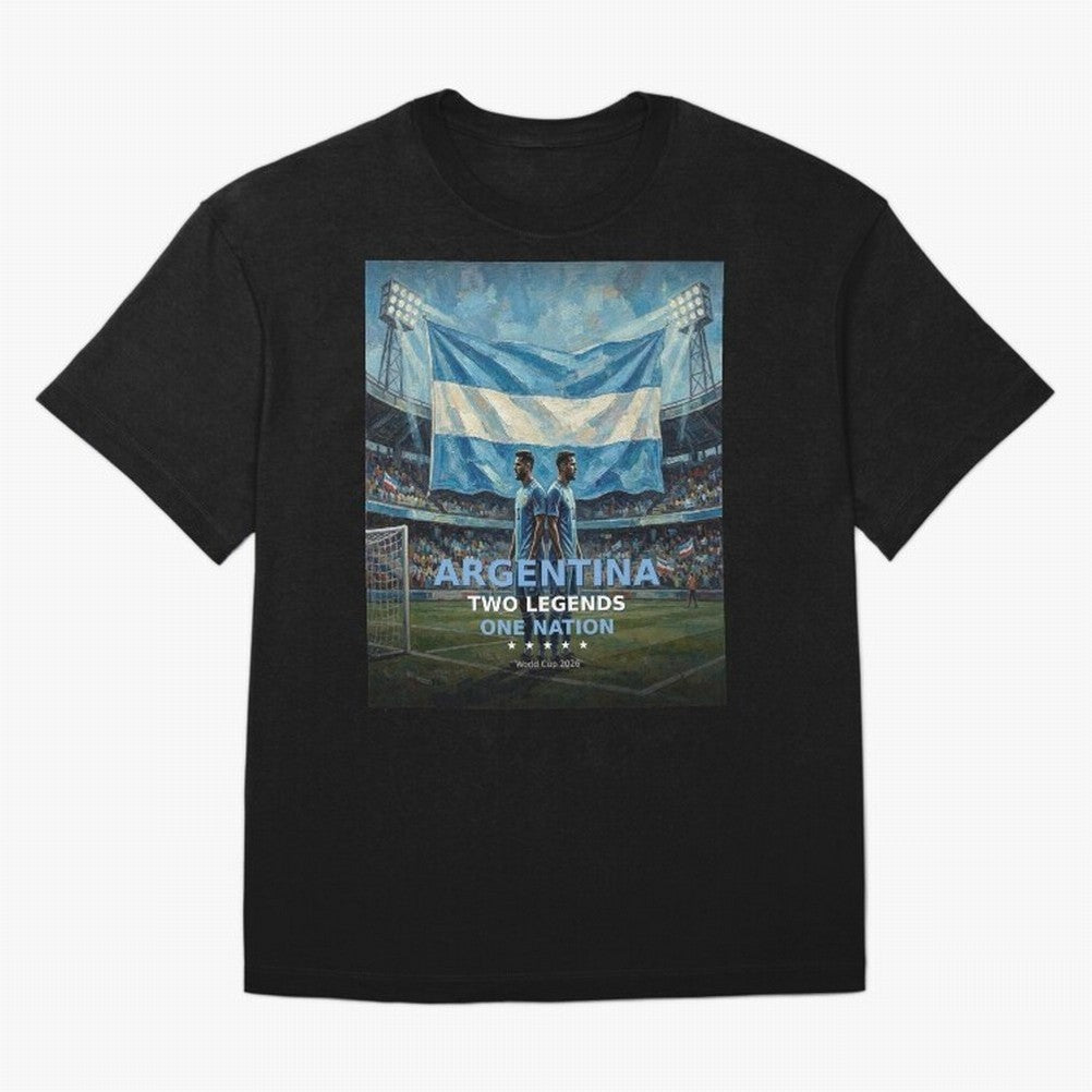 Argentina Two Legends One Nation - World Cup 2026 Soccer Fan Tee Oversized T-Shirt Enjoy the Biggest Football Party of FIFA World Cup 2026 Group Stage for Fans of Cristiano Ronaldo and Portugal, Spain and Germany, Bringing Worldwide Fan Energy,