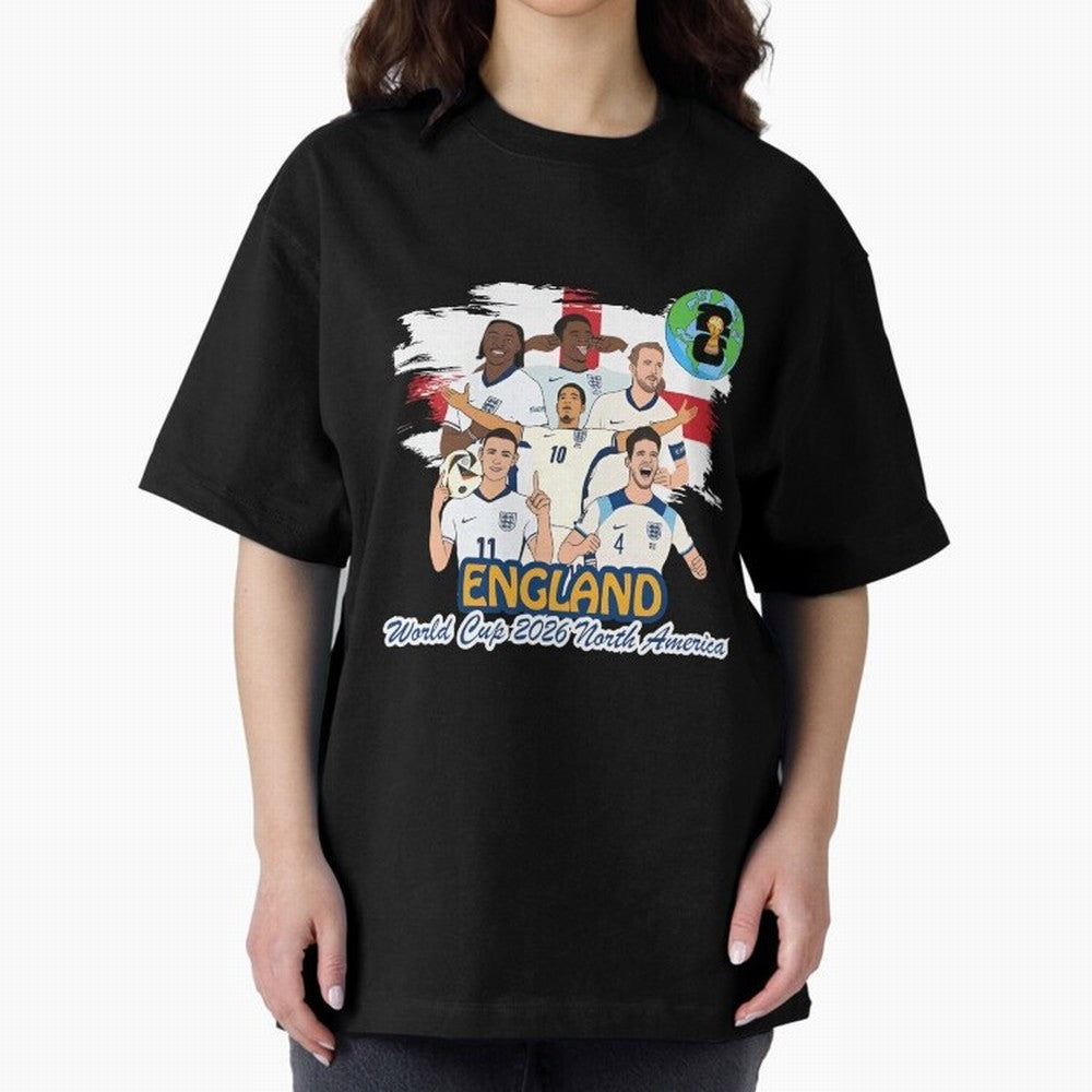 England Soccer Stars World Cup 2026 North America Oversized T-Shirt Feel the Roar of FIFA World Cup 2026 Spirit, Highlighting England and Germany, Cristiano Ronaldo, Haaland and CR7, Football History, Final Match Energy, Crowd Noise and Once in a