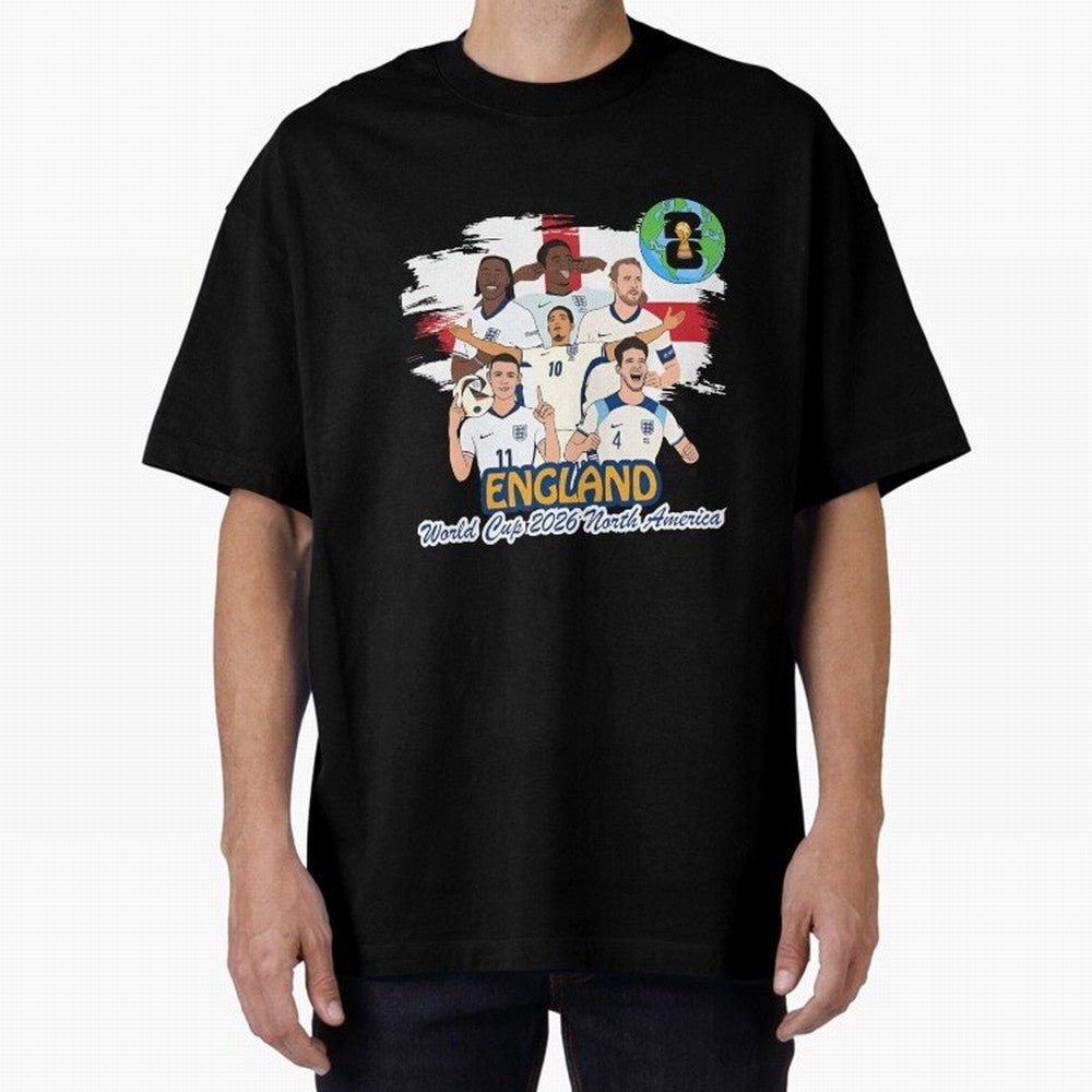 England Soccer Stars World Cup 2026 North America Oversized T-Shirt Feel the Roar of FIFA World Cup 2026 Spirit, Highlighting England and Germany, Cristiano Ronaldo, Haaland and CR7, Football History, Final Match Energy, Crowd Noise and Once in a
