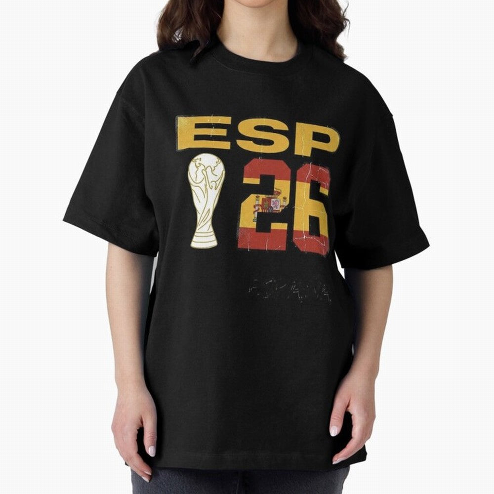 Spain Football World Cup 2026 - Vintage ESP 26 Flag Design Oversized T-Shirt Enjoy the FIFA World Cup 2026 USA Canada Mexico Journey through Cristiano Ronaldo, Haaland and CR7 Highlights, Argentina and Brazil Pride, Football History, Final Match