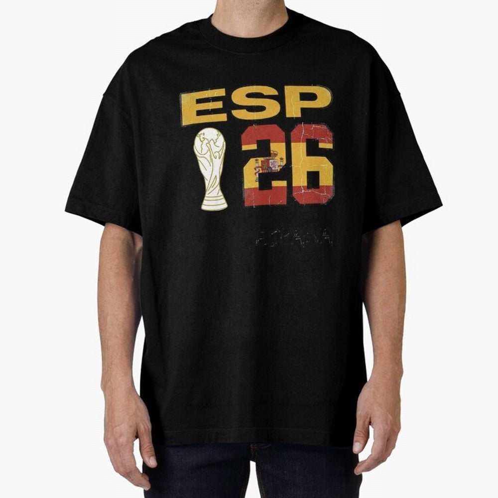 Spain Football World Cup 2026 - Vintage ESP 26 Flag Design Oversized T-Shirt Enjoy the FIFA World Cup 2026 USA Canada Mexico Journey through Cristiano Ronaldo, Haaland and CR7 Highlights, Argentina and Brazil Pride, Football History, Final Match