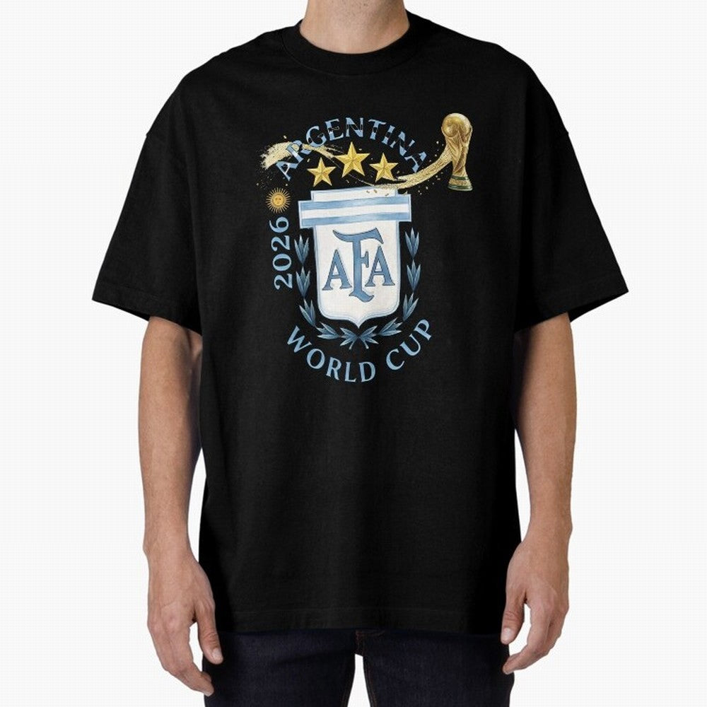 Argentina Football Champion World Cup 2026 - Gold Stars Watercolor Oversized T-Shirt Cheer through Every Moment of FIFA World Cup 2026 Group Stage for Fans of Cristiano Ronaldo, Haaland and CR7 and Spain, Bringing Stadium Memories, Football