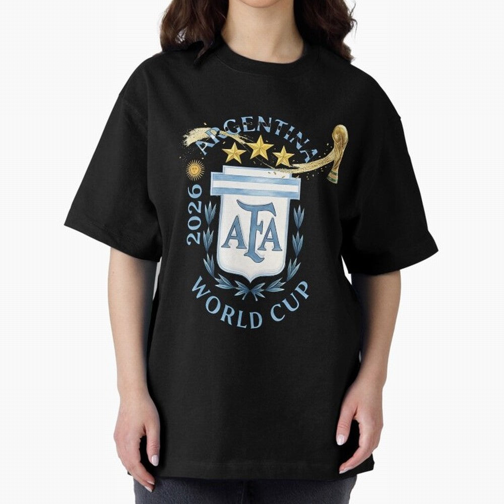 Argentina Football Champion World Cup 2026 - Gold Stars Watercolor Oversized T-Shirt Cheer through Every Moment of FIFA World Cup 2026 Group Stage for Fans of Cristiano Ronaldo, Haaland and CR7 and Spain, Bringing Stadium Memories, Football