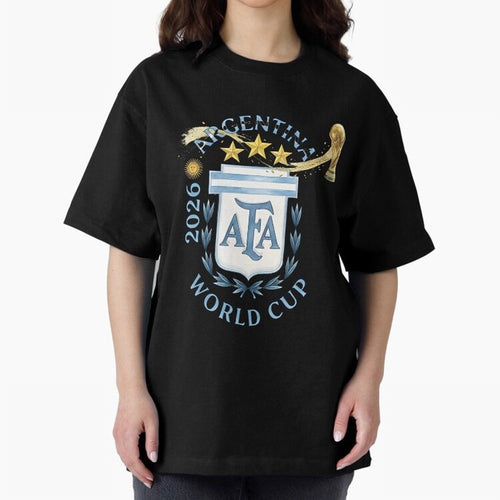 Argentina Football Champion World Cup 2026 - Gold Stars Watercolor Oversized T-Shirt Cheer through Every Moment of FIFA World Cup 2026 Group Stage for Fans of Cristiano Ronaldo, Haaland and CR7 and Spain, Bringing Stadium Memories, Football