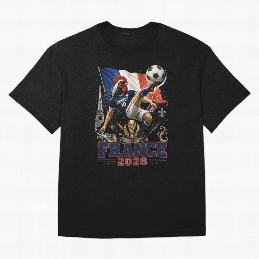 France Football World Cup 2026 Retro Rooster Kick - Les Bleus Oversized T-Shirt Celebrate Golden Goal Energy in FIFA World Cup 2026 Group Stage for Fans of Messi and France and Portugal, Bringing Sports Nostalgia, International Competition, Famous