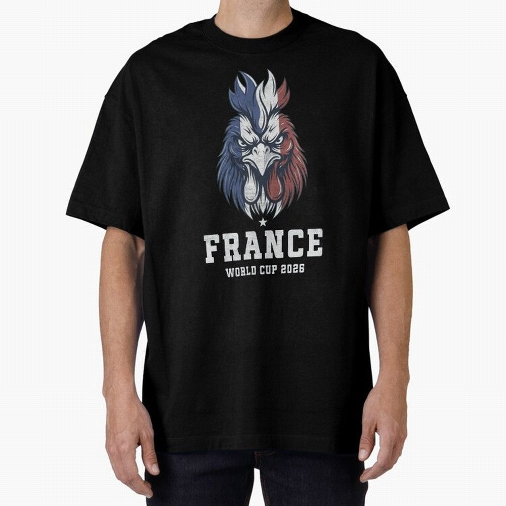 France Football World Cup 2026 Rooster Mascot Art Oversized T-Shirt Make Every Match About the FIFA World Cup 2026 USA Canada Mexico Journey through Neymar Highlights, Brazil, Portugal and Argentina Pride, Football Passion, Legendary Performances,